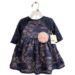 Laura Ashley London Dress Baby Girls 18M Blue Lace Overlay Pink Tule Wedding